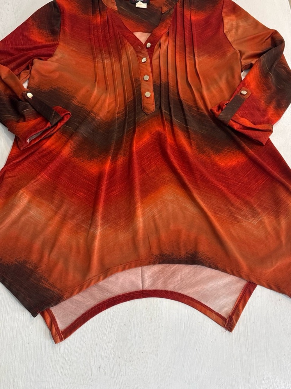 Cocomo Red and Orange Ombre Pintuck Henley Tunic